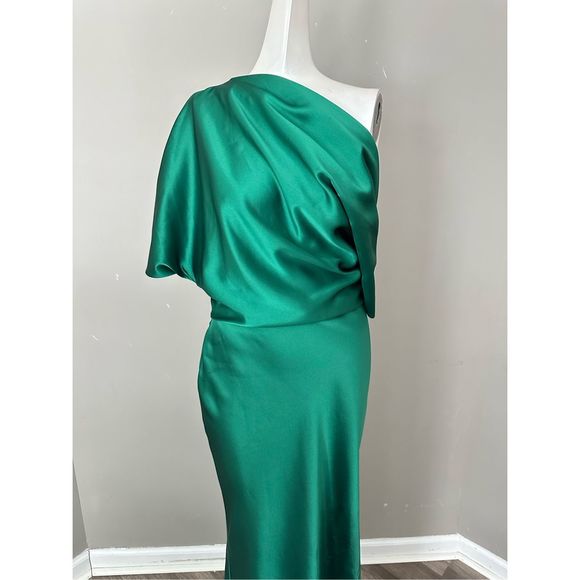 Amsale Satin One-Shoulder Gown - Picture 5 of 9
